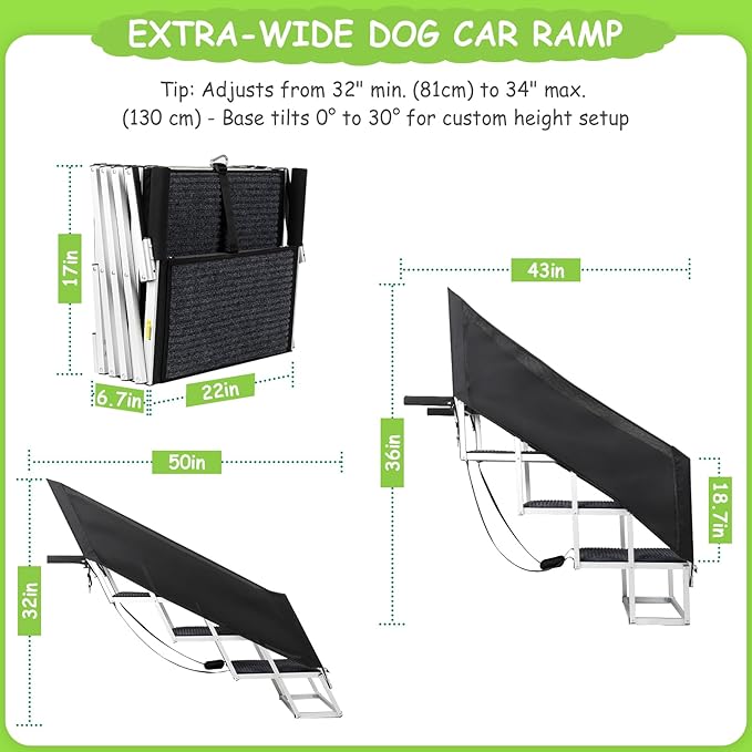 Dog Stairs with Guardrail for Large Dogs Extra Wide 20 Inch Step, 34 Inch 4 Step Non Slip Surface, Supports up to 230 lbs Designed for Oversized SUVs, Off Road Vehicles, and Pickup Trucks- Felt