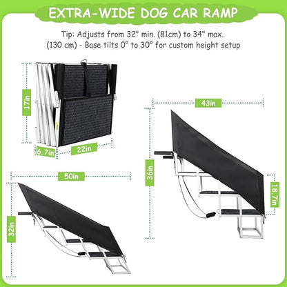 Dog Stairs with Guardrail for Large Dogs Extra Wide 20 Inch Step, 34 Inch 4 Step Non Slip Surface, Supports up to 230 lbs Designed for Oversized SUVs, Off Road Vehicles, and Pickup Trucks- Felt