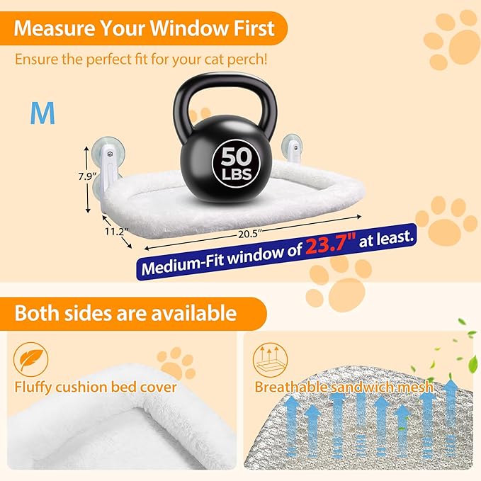 L&W BROS. 2PC Cat Heated Window Perches with Adjustable Thermostat & Timer – Dual Hammocks with Strong Suction Cups, Easy-to-Clean Warm Beds for Multi-Cat Homes, Holds Up to 50lbs Each (M 2PC)