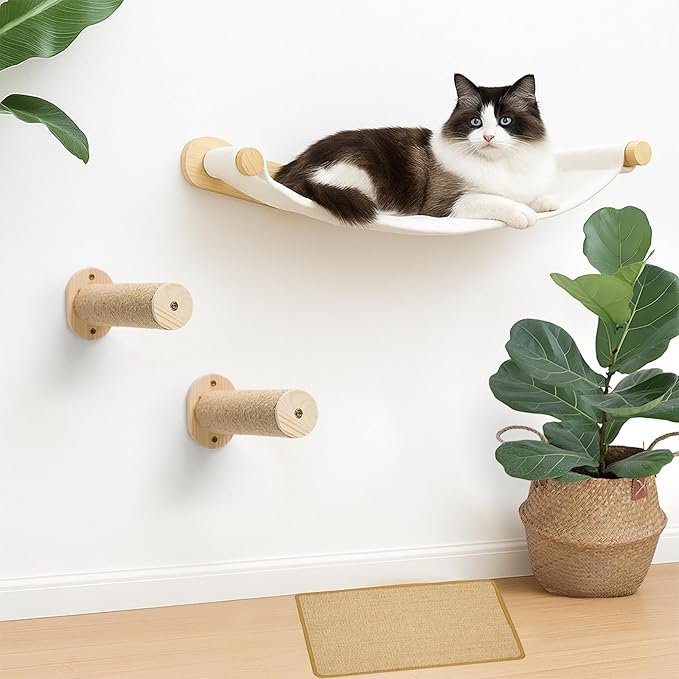 Cat Wall Hammock, 2 Pcs Cats Climbing Shelf, Large Wall Shelves Bed and Scratcher Board for Climbing, Sleeping, Playing, Scratching Mat,for Indoor Cat Mounted Furniture Perch