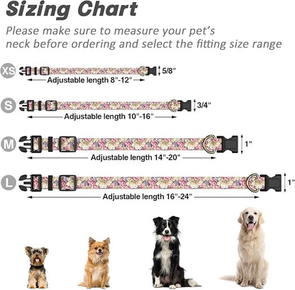 Reflective Dog Collar for Extra Small Dogs, Cute Flower Theme Adjustable Heavy-Duty Nylon Puppy Collar for Boy and Girl Female, Soft Pet Accessories with Quick Release Buckle, Colorful Floral