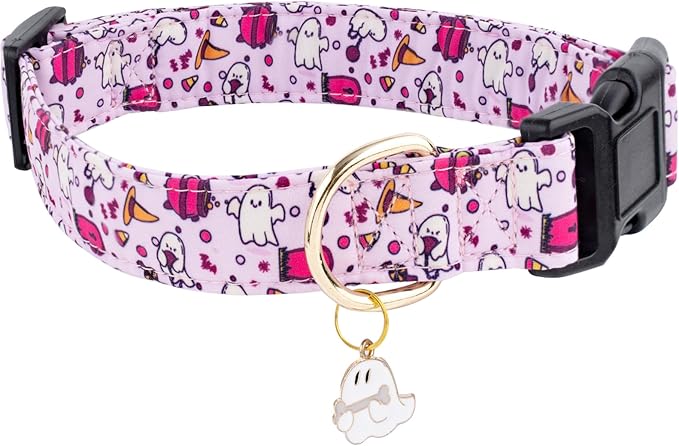 Faygarsle Fall Dog Collar - Adorable Ghost Pattern for Small, Medium & Large Dogs - Purple