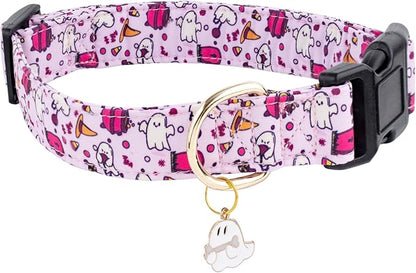 Faygarsle Fall Dog Collar - Adorable Ghost Pattern for Small, Medium & Large Dogs - Purple Neckwear for Boys & Girls