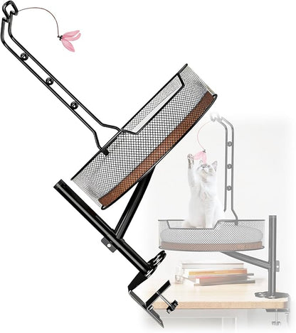 Desk Hammock for Cat with Height Adjustable Lounging Bed Perch Breathable Cloth Resting Bed Hammock
