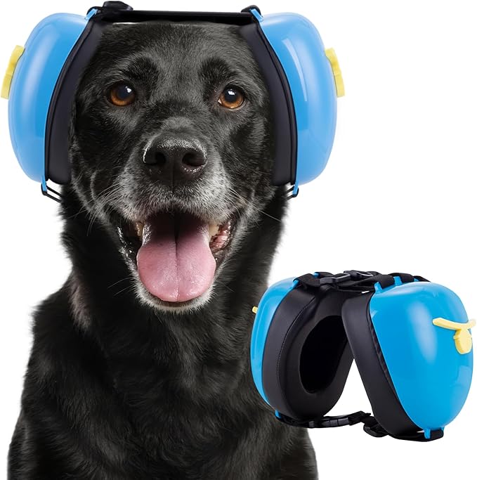 New Dog Ear Muffs for Noise Protection - 30dB NRR Dog Headphones, Noise Cancelling Hearing Protection Against Thunder/Fireworks/Vacuums, Upgraded Design with Bell Accent (Blue, Large)