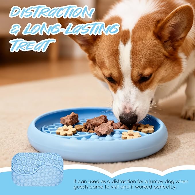 Dog Lick Bowl - Non-Slip Slow Feeder & Licking Mat, Interactive Pet Enrichment Toy for Anxiety Relief and Boredom, BPA Free Silicone Treat Dispenser (Light Blue)