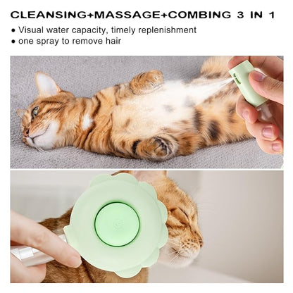 Cat Hair Brush for Shedding, 3-in-1 Pet Spray Hair Removal Comb with Visual Spray & Release Button, Waterproof Dog Grooming Brush for Furry Pet (Green)