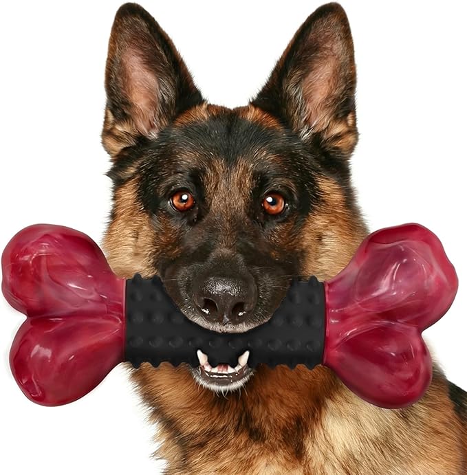 Apasiri Tough Dog Toys for Aggressive Chewers Large Breed, Dog Chew Bone with Bacon Flavor, Nylon & Rubber Chew Toy for Medium Large Dogs