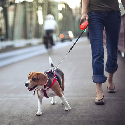 Idepet Heavy Duty Retractable Dog Leash for Small and Medium Dogs, Anti-Chewing Steel Chain 360 Degree Tangle-Free,Break and Lock System,16ft Leash for Dog Walking (Red, Flat Rope)