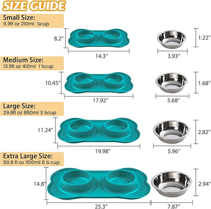 Hubulk Pet Dog Bowls 2 Stainless Steel Dog Bowl with No Spill Non-Skid Silicone Mat + Pet Food Scoop Water and Food Feeder Bowls for Feeding Small Medium Large Dogs Cats Puppies (Medium, Green)