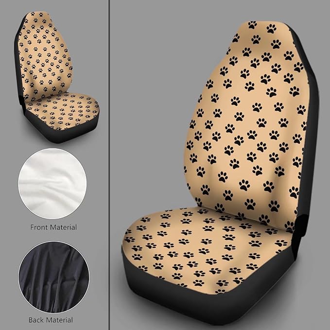 Brown Dog Paw Printed Car Seat Cover only for Front, Waterproof Funny Soft Universal Bucket Seats Cover Protector Fit Most Vehicles