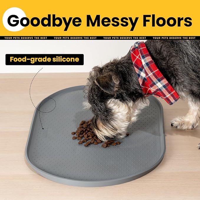 Dog Food Mat,1/2 Inch Raised Edges Cat Feeding Mat for Spill Containment,BPA-Free Silicone Pet Food Mats for Floor Waterproof,Rubber Dog Placemats for Food and Water Bowls(Grey,19"x12")