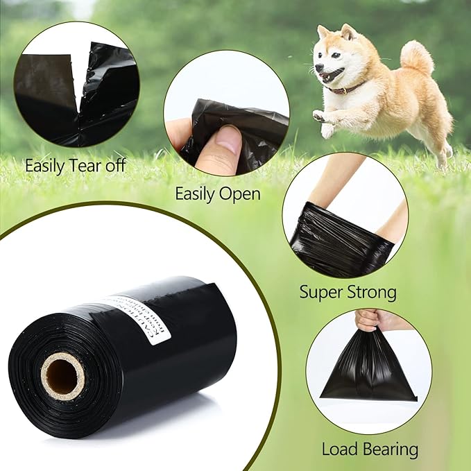 Dog Poop Bags 1140 Count (57 Rolls), Unscented Leak-Proof Waste Bag, 13x9" Black Doggy Poop Bags with Bone-Shaped Dispenser, Extra Thick & Easy Detach