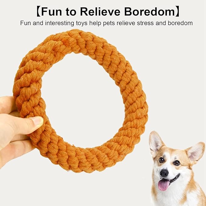 Cyrank 2PCS Ring Dog Toy, Indestructible Cotton Rope Toy for Dog Teething, Cleaning, Playing & Training, Medium & Large Dogs