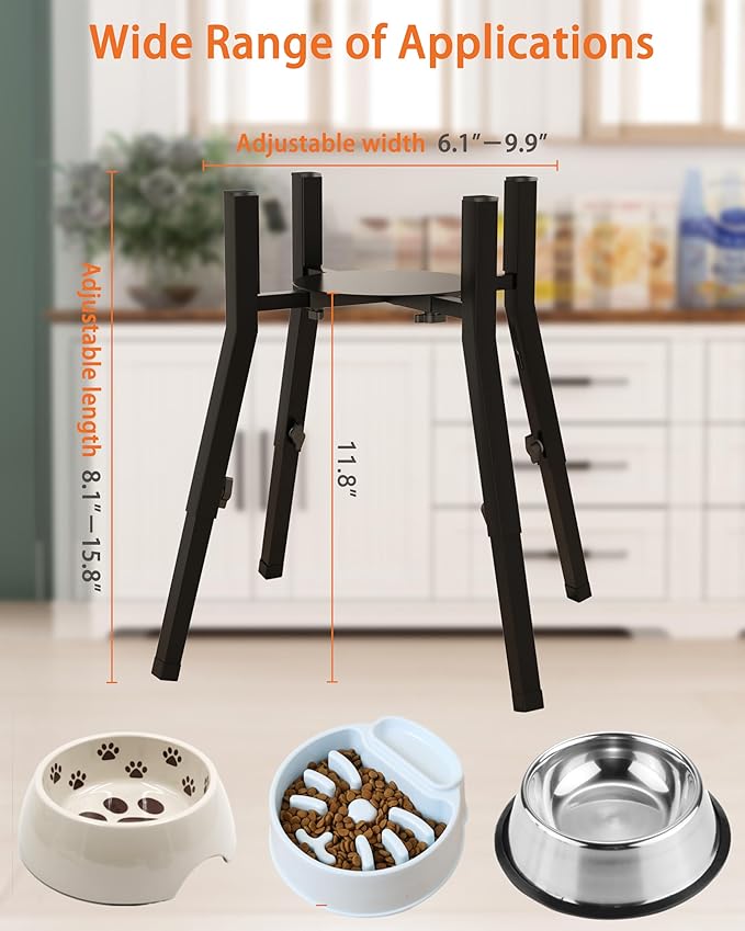 Piskyet Raised Dog Bowl Stand for Large Dogs Adjustable Elevated Dog Bowl Fits 6-10" Bowls, Height Adjustable to 7.5-15" Tall,Single Food and Water Stand Feeder(Bowl not Included)