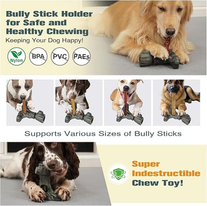Bully Stick Holder for Dogs, Tough Chew Toy for Aggressive Chewers, Anti-Choking Dog Stick Holder Made of Food-Grade Nylon & Coffee Wood Fiber, Dishwasher Safe Durable Dog Toy for Large Dogs