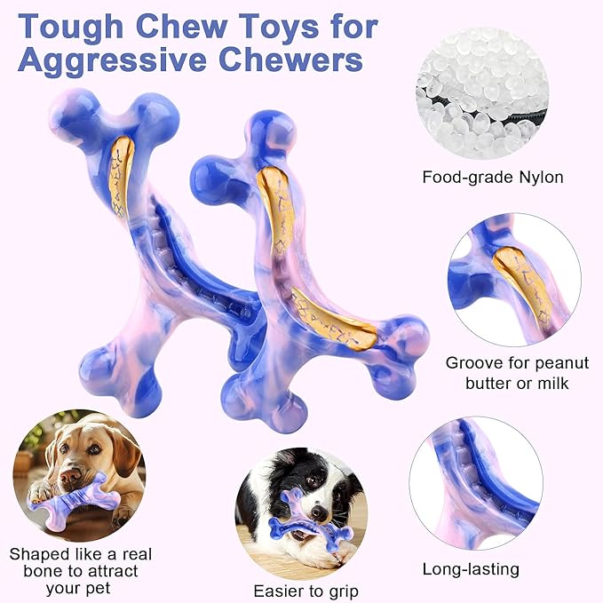 Rensh 3-Pack Tough Dog Chew Toys for Aggressive Chewers, Almost Indestructible Dog Toys for Medium Large Breed, Super Chew Toy to Keep Them Busy & Reduce Boredom, Teeth Cleaning Training, Milk Flavor