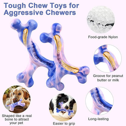 Rensh 3-Pack Tough Dog Chew Toys for Aggressive Chewers, Almost Indestructible Dog Toys for Medium Large Breed, Super Chew Toy to Keep Them Busy & Reduce Boredom, Teeth Cleaning Training, Milk Flavor