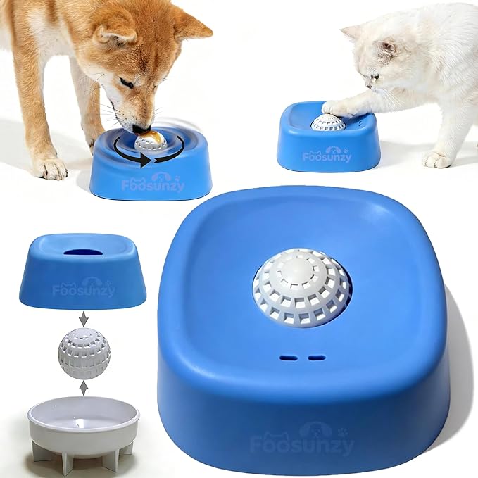 Slow Feeder Dog Bowls for Liquid with Rolling Ball, Interactive Lick Bowl Licking Slow Feeder for Wet Food, Water & Treats Lick Toy for Dogs Cats Large Medium Small