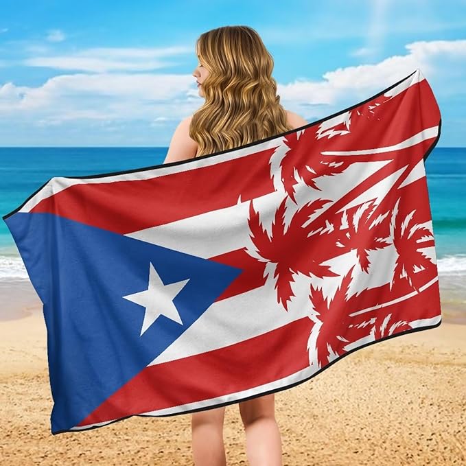 SEANATIVE Puerto Rico Flag Towel Seat Covers for Cars - Quick-Dry Sweat Towels for Gym, Hiking & Beach with Anti-Scratch Design (Machine Washable, Universal Fit)