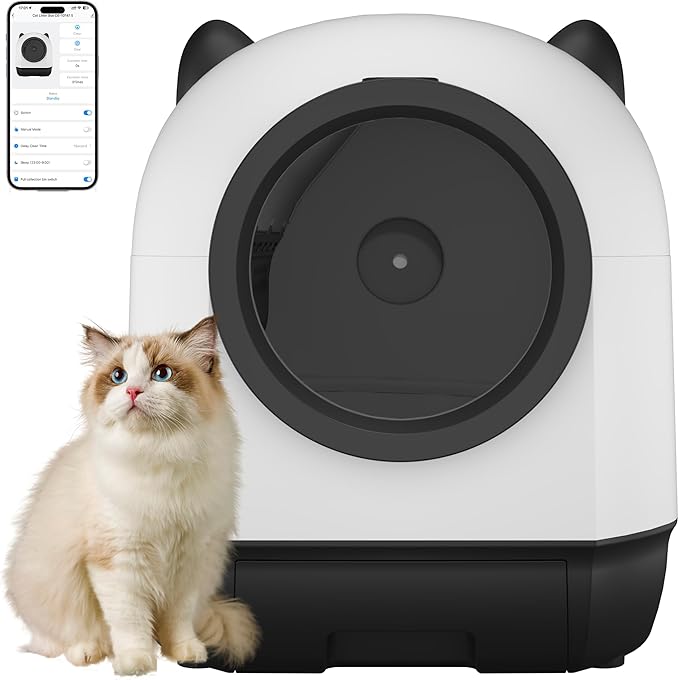 Realbear Automatic Cat Litter Box Self Cleaning Litter Box Large Capacity for Multiple Cats, App Control with Safety Sensors, Includes Scent Cartridge & 2 Roll Garbage Bags (White)