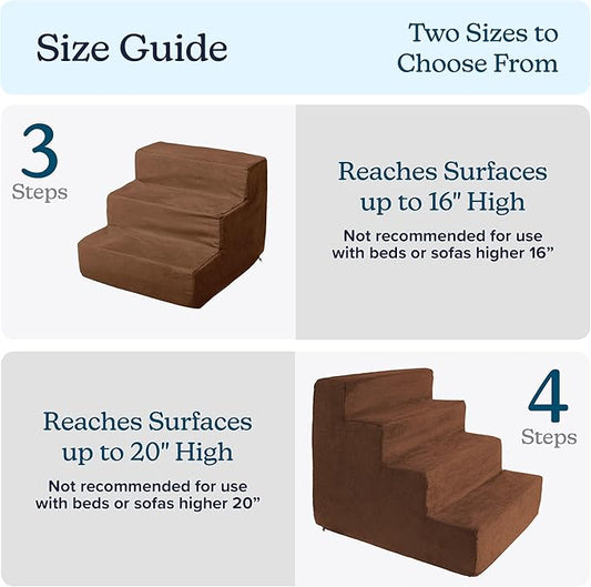 Dog Stairs for Small Dogs - 4-Step Dog Steps for High Bed and Couch - Pet Stairs with Nonslip Bottom, High-Density Foam, and Removable Washable Cover - Cat and Dog Furniture by PETMAKER (Brown)