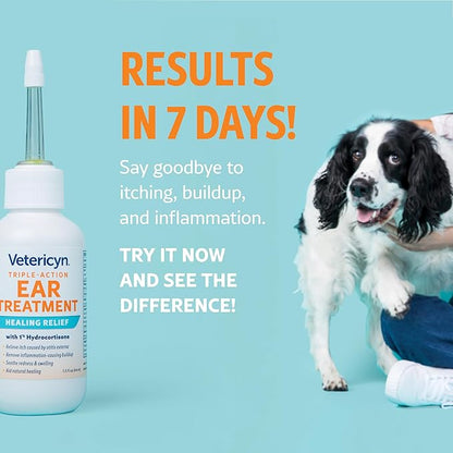 Vetericyn Triple-Action Ear Treatment for Dogs & Cats - 1% Hydrocortisone Ear Drops for Dog Ear Infection Relief - Fast Itch Relief & Healing with Otizyme Blend. 1.5 Ounce
