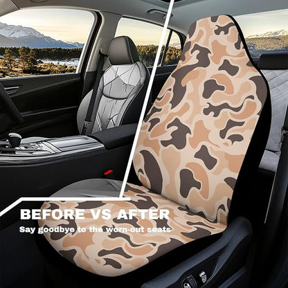 Car Seat Covers 2 Pcs Stretch Polyester Fabric Cover Waterproof Duck Hunter Camouflage Front Seat Cover Anti Slip Universal Size Fit for Most Cars SUVs Trucks Vans