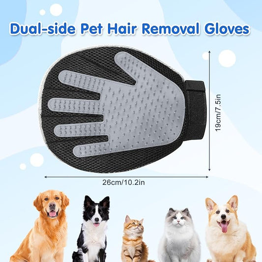 Pawaboo 2-in-1 Pet Hair Removal Glove – Reusable Electrostatic & Silicone Grooming Mitt for Dogs, Cats, Carpet, Couch, Car Seats & Clothing, Dual-Side Gentle Deshedding Tool, Easy to Clean