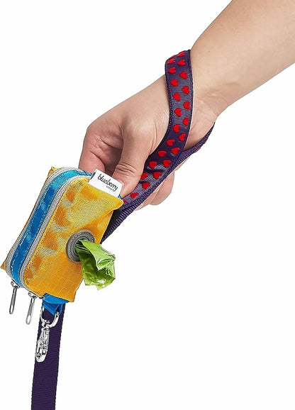 Blueberry Style Dog Waste Bag Dispenser, Mustard Yellow, Color-Block Trash Bag Dispenser with 2 Auto Locking Zipper, Dog Poop Bag Holder Leash Attachment, Includes 1 Roll of Free Poop Bags