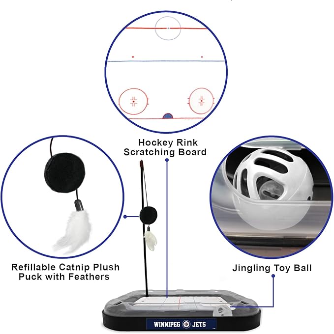 Pets First NHL Winnipeg Jets Hockey Field Cat Scratching Toy With Interactive Ball Bell in Tracks - 5-in-1 Cat Scratcher