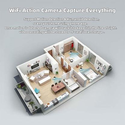Movable 2MP+2MP Dual Lens Dual Screen Pet Robot 2.4 GHz WiFi Smart Home Security Camera P 360°/T 90° Rotation Monitoring Phone App 2 Way Audio Motion Detection Alerts Night Vision Cat Dog Camera