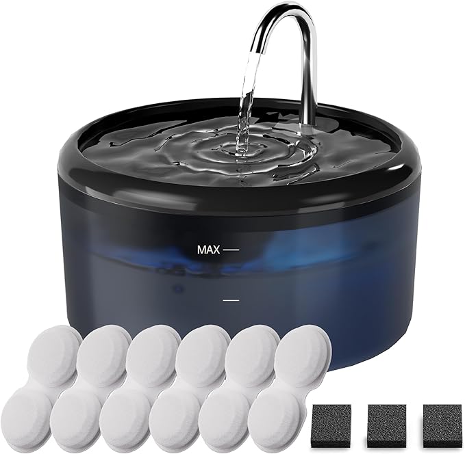 Cat Water Fountain for Cats Inside: Pet Water Fountain - Auto Cat Drinking Fountain - Faucet Kitty Water Dispenser with LED Light - Silent Water Bowls for Small Animal - 2.4L Waterer with 9 Filters