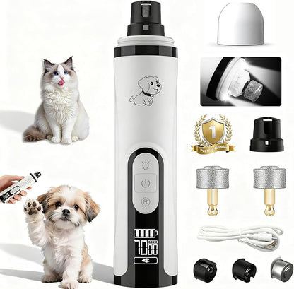 Silent Groom Pro Dog Nail Grinder -Professional Cat & Dog Nail Trimmers with light & 3 Speeds, Pet Nail Grinder Quiet and Painless Paws Grooming, Suitable for Small Medium Pets (2 Replacement Head)