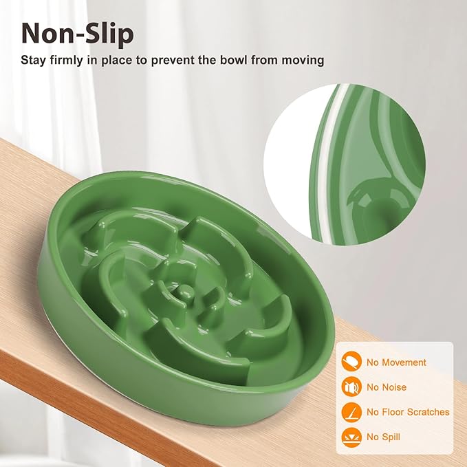 Slow Feeder Dog Bowl, Ceramic 8.3 inch Dog Food Bowls for Small, Medium, and Large Breed, Anti-Slip Maze Puzzle Food Dish to Slow Down Eating (Green, 8.3 inch)