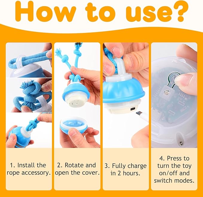 2pcs P06 Interactive Dog Toy,Interactive Dog Toys,360° Smart Automatic Rolling Moving,Electric Automatic Moving and Rolling Dog Toy with Rope for Small Medium Dogs for Bored Pet Cats Dogs(Blue+Orange)