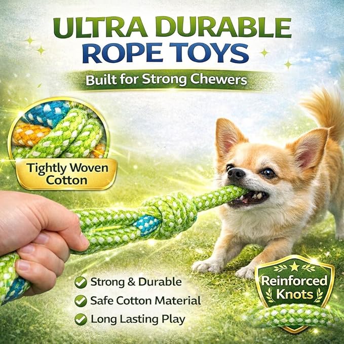 6 Pack Rope Toys for Dogs, Dental Cleaning, Teething Relief for Puppies, Boredom Reduction,Cotton Dog Teething Toys for Instinctual Play (Basket not Included)