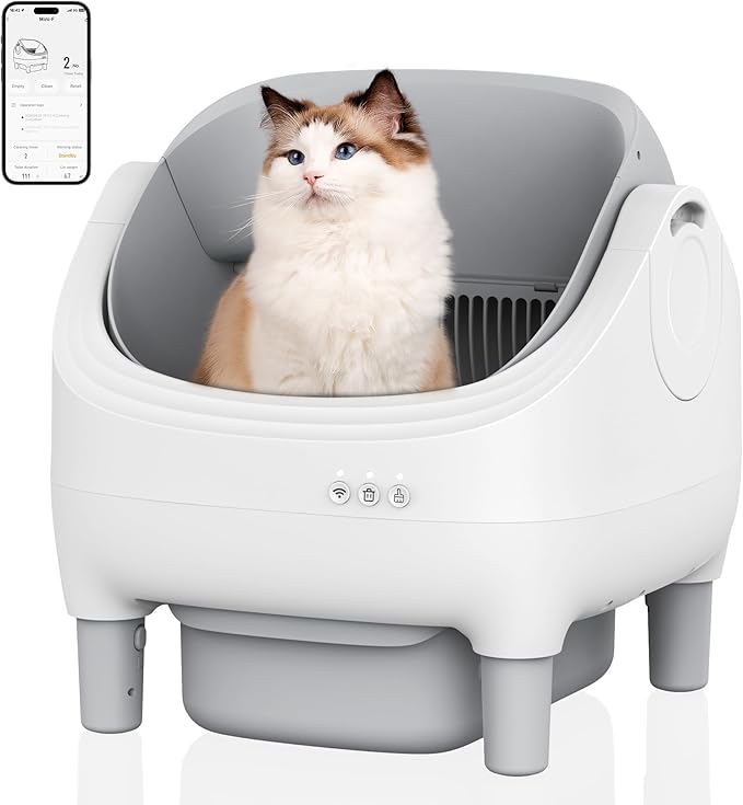 Self Cleaning Cat Litter Box with APP Control, Open-Top Automatic Litter Box for Multiple & Large Cats, 10.5L Sealed Waste Bin, Safety Sensors, Ultra-Quiet, Odor-Free, 2.4G WiFi