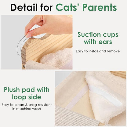 Cat Window Perch with Tall Scratching Post, 44" Adjustable Sisal Cat Tree, 33lbs Capacity Suction Cup Hammock for Indoor Cats Scratching & Watching Birds, Beige, with Detachable Cushion