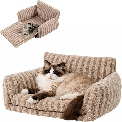 Hollypet Cat Bed Fluffy Plush Mutifuctional Double-Layer Soft Pet Couch Orthopedic Sofa Nest Beds for Small Cats and Dogs, Khaki (25x20x13 inch)