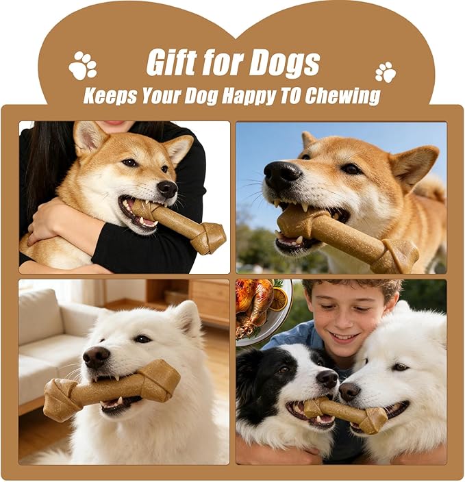 Dog Chew Toys for Aggressive Chewers, Durable Nylon & Wood Teething Toy with Chicken Flavor, Tough Chewing Dog Toys for Large Dogs (Stick)