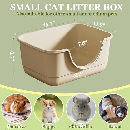 2 Pack Low Entry Small Litter Box for Kittens, Kitty Plastic Litter Boxes, Open Top, Anti-Splash High Sided Litter Tray Pan for Medium Pets, Puppy, Easy to Clean, 15.7"L*11.8"W*6.7"H (Beige)