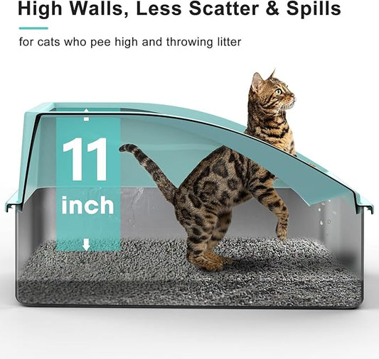 Stainless Steel Litter Box | XL Enclosed Cat Litter Boxs with Lid for Big Cats | High Sided, Anti-Urine Leakage | Non-Stick Bottom & Includes Litter Mat & Metal Scoop (Turquoise, X-Large)
