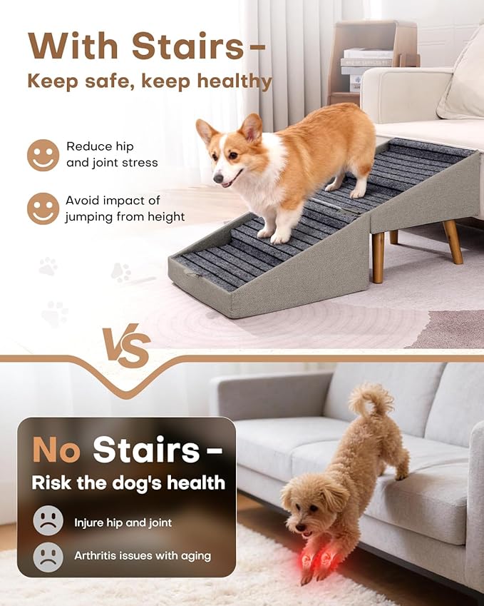 Dog Ramp for Couch and Bed,17.13" H Dog Stairs for Small Dogs and Cats, Foldable 2 in 1 Pet Steps for Medium Large Dogs and Puppy, Split Ottoman Design Pet Ramp