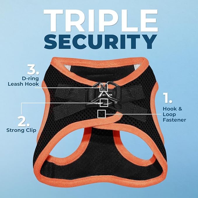 Best Pet Supplies - All Weather Mesh/Plush, Reflective, No Pull Harness for Small, Medium Dogs, Cats - Secure with Hook & Loop Fastener, Buckle, Double D-Rings - Black/Orange Trim, XS