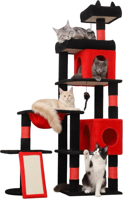 68 Inches Heavy Duty Cat Tree for Indoor Cat, Big Cat Tower with Sisal Scratching Posts and Top Perch, Large Platform for Adult Cats, PMT02RD, Black Red