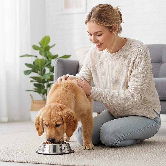 10 Pcs Stainless Steel Dog Bowls, Silver Non-Slip Pet Feeding Bowls with Rubber Base, 7 oz Capacity for Small Medium Dogs, Cats, Kittens, Rabbits