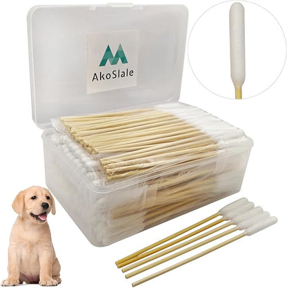Dog Ear Swabs 200 Count - 6 Inch Long Cotton Swabs for Dogs, Large Bamboo Pet Ear Cleaning Swabs | Sturdy, Gentle, Lint-Free Applicator for Tear Stains, Nose Folds & Daily Grooming Care