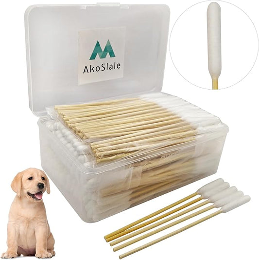 Dog Ear Swabs 200 Count - 6 Inch Long Cotton Swabs for Dogs, Large Bamboo Pet Ear Cleaning Swabs | Sturdy, Gentle, Lint-Free Applicator for Tear Stains, Nose Folds & Daily Grooming Care