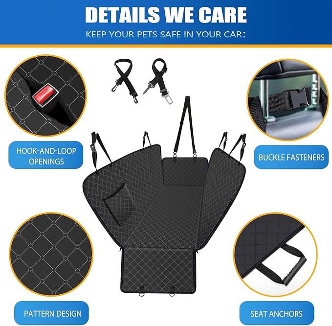 Dog Car Seat Cover for Back Seat with Storage Pocket Dog Hammock Protects Against Dirt Seat Covers for Cars Scratch Prevention Fits for SUVs and Trucks 54"x 58", Black